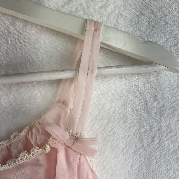 Miss Elaine Small Vtg Pastel Pink Chiffon Short Babydoll Pegnoir Sheer Negligee - Picture 5 of 11
